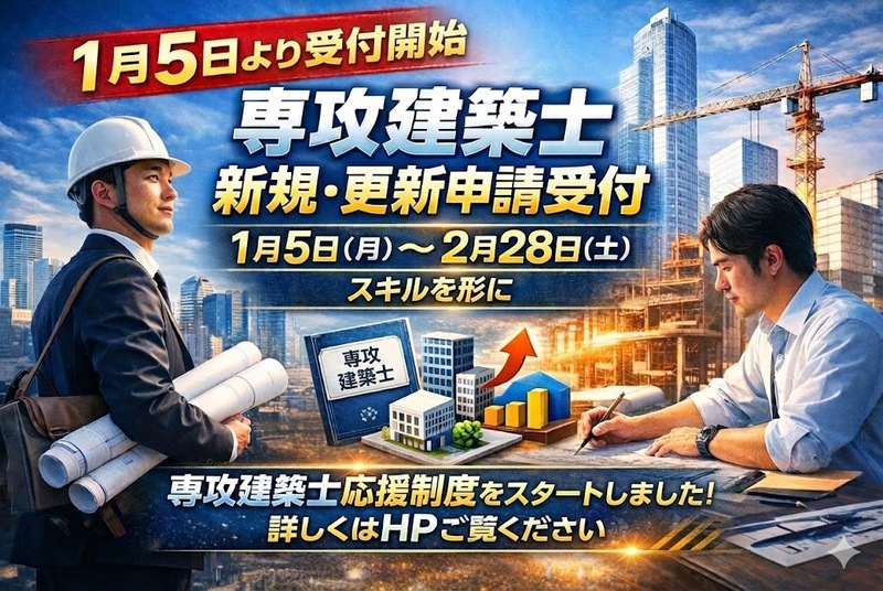 令和7年度 専攻建築士新規登録及び更新申請受付開始しました！